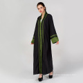 2018 mais recente projeto abaya mulheres vestido de cor preta splicing frente aberta abaya muçulmano dubai abaya